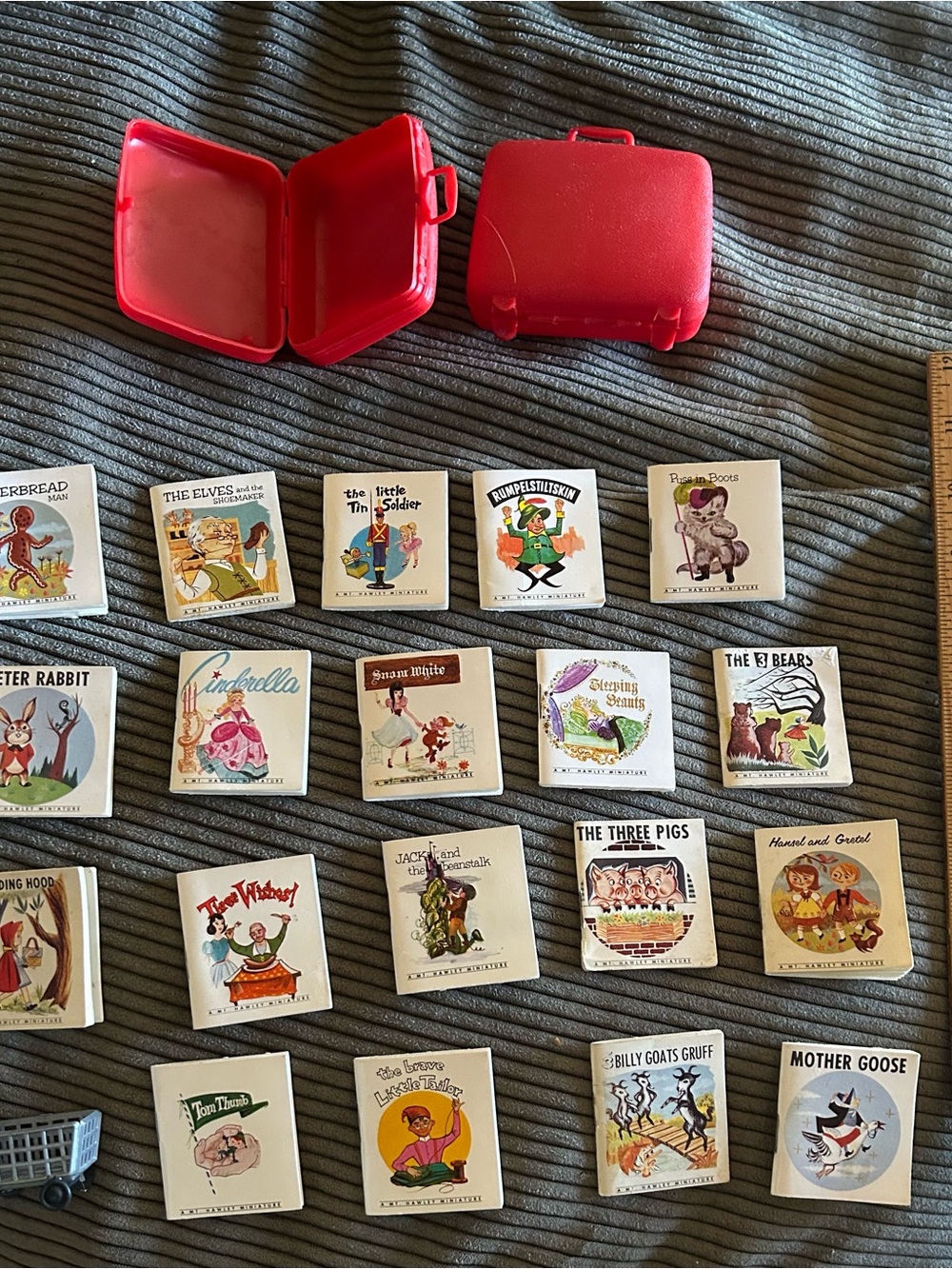 Vintage 1962 Books Miniature Set with Red Luggage Carry Cases